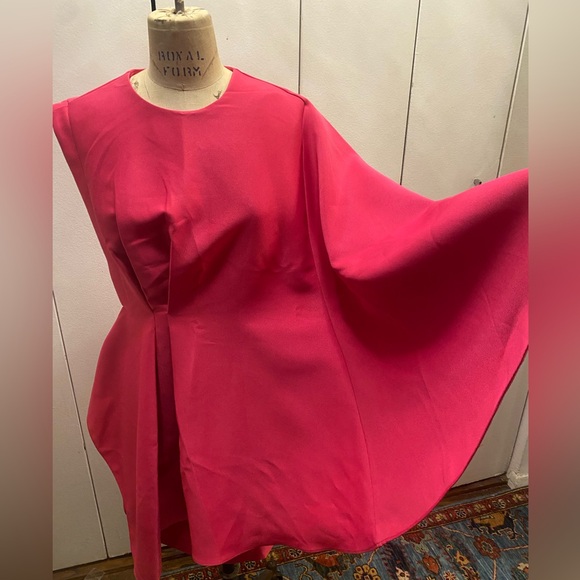 ASOS bright pink one shoulder flare mini dress - Picture 4 of 12